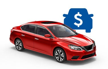 image of a red car with a blue paper care icon with a dollar sign in the middle
